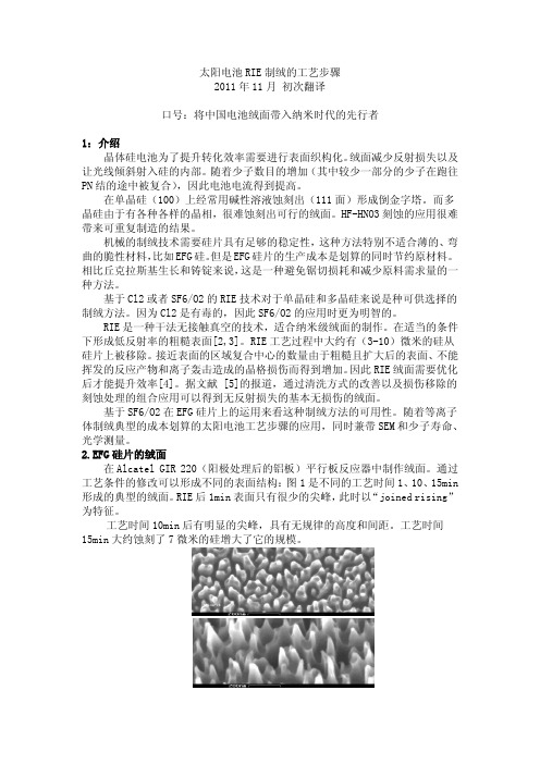 太阳电池RIE制绒的工艺步骤(中)