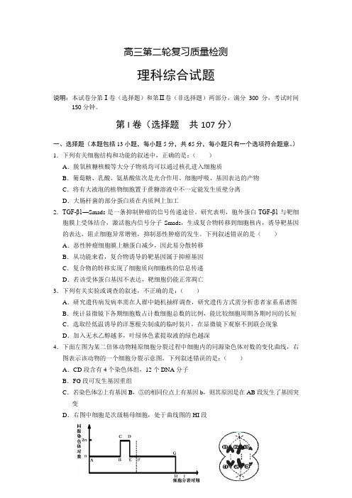 山东省菏泽市2015届高三第二次模拟考试(理综生物)