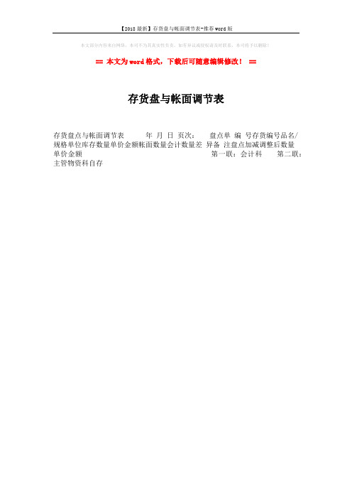 【2018最新】存货盘与帐面调节表-推荐word版 (1页)