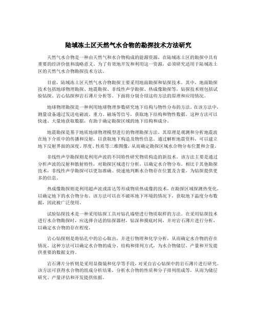 陆域冻土区天然气水合物的勘探技术方法研究