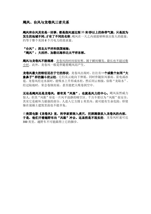 飓风、台风与龙卷风三者关系