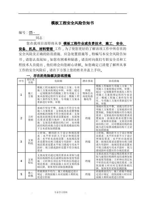 模板工程安全风险告知书