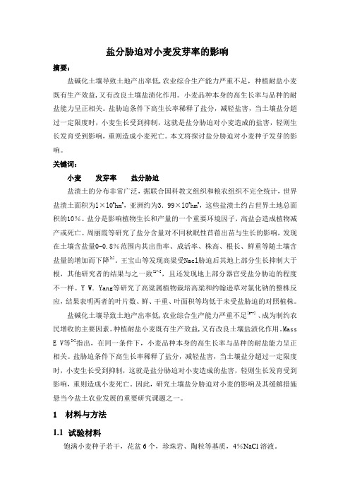 盐分胁迫对小麦种子发芽的影响