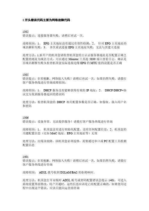 电信宽带网络电视IPTV常见错误代码