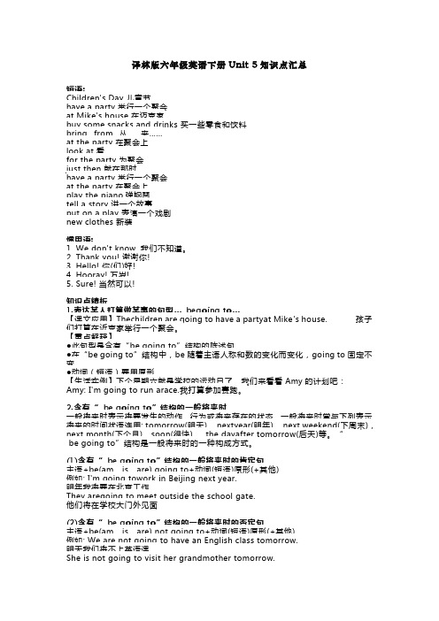 译林版六年级英语下册Unit5知识点汇总