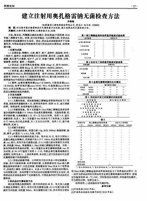 建立注射用奥扎格雷钠无菌检查方法
