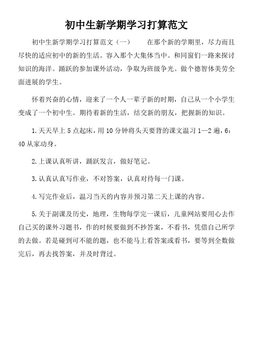 初中生新学期学习打算范文