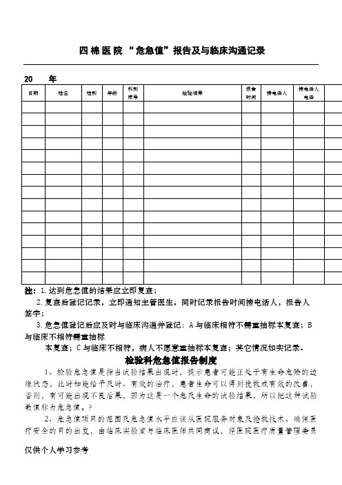 检验科危急值及与临床沟通记录