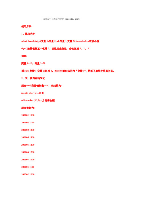 ORAcle 比较大小与表结构转化(decode,sign)