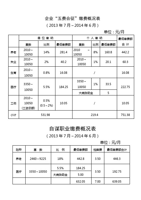 2013-2014社保缴费