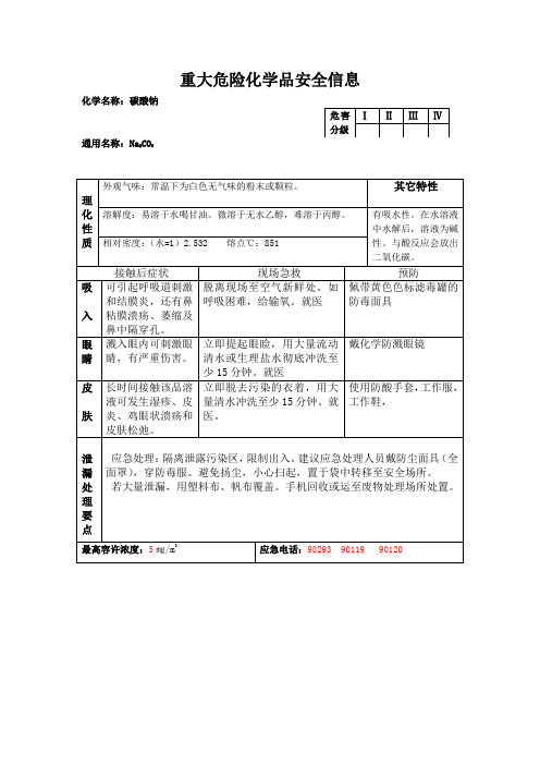 毒物周知卡——碳酸钠