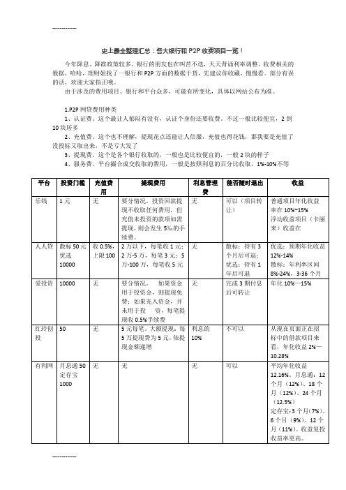 (整理)史上最全整理汇总：各大银行和P2P收费项目一览