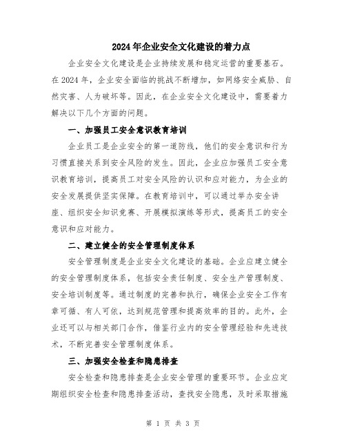 2024年企业安全文化建设的着力点