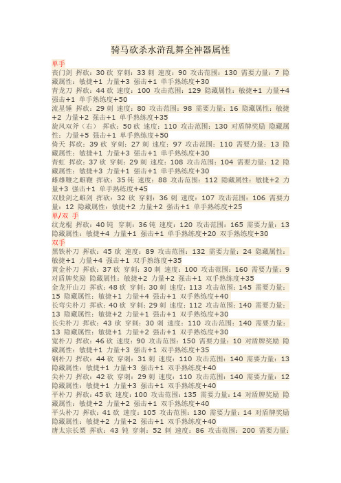 骑马砍杀水浒乱舞全神器属性