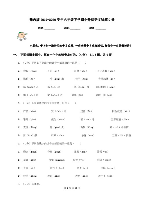 豫教版2019-2020学年六年级下学期小升初语文试题C卷