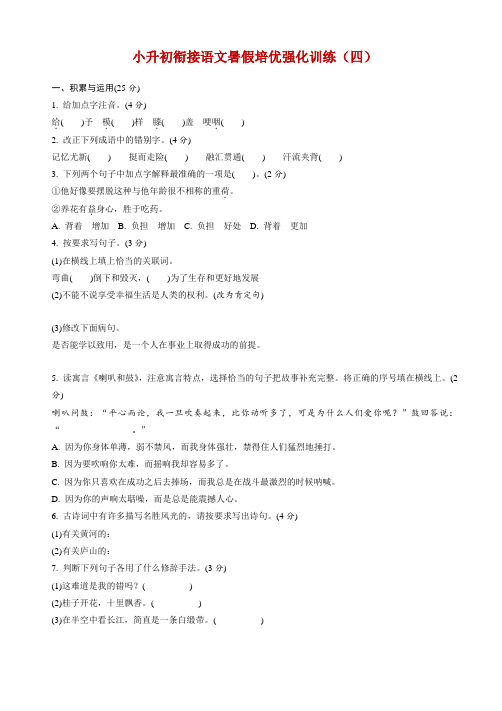 小升初衔接语文暑假培优强化训练(四)【含答案】