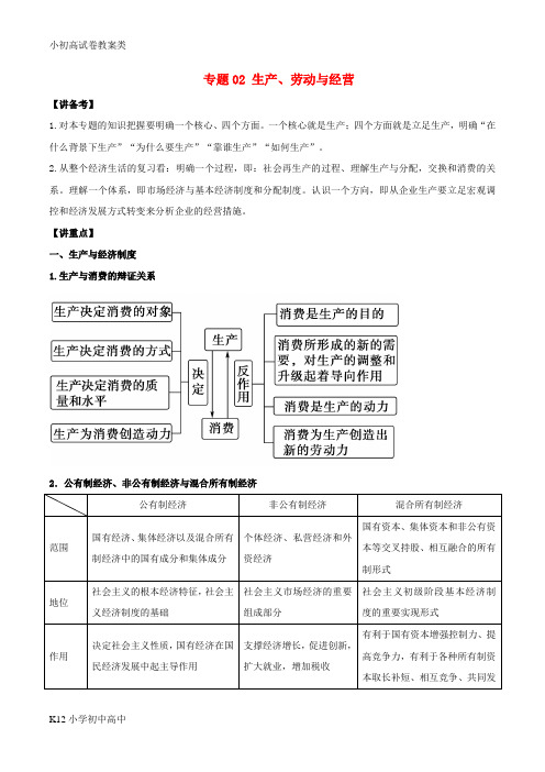 【配套K12】2018年高考政治二轮复习 专题02 生产、劳动与经营(讲)(含解析)