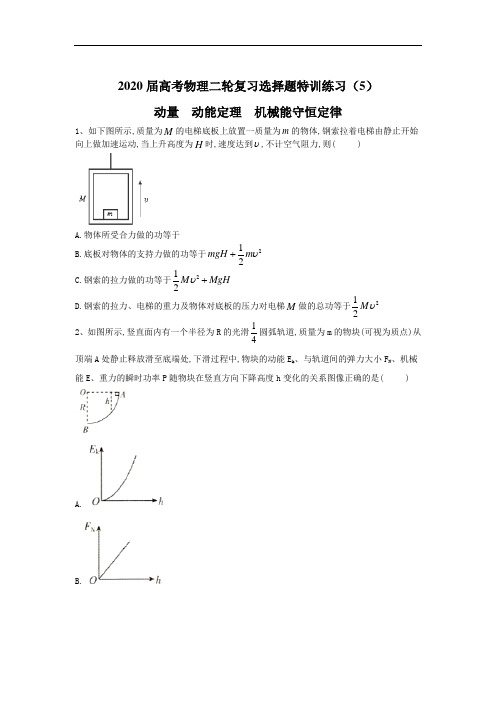 高中物理二轮复习动量动能定理机械能守恒定律选择题特训练习(解析版)