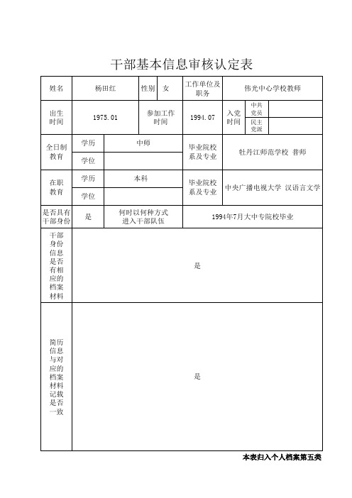 干部基本信息审核认定表杨田红