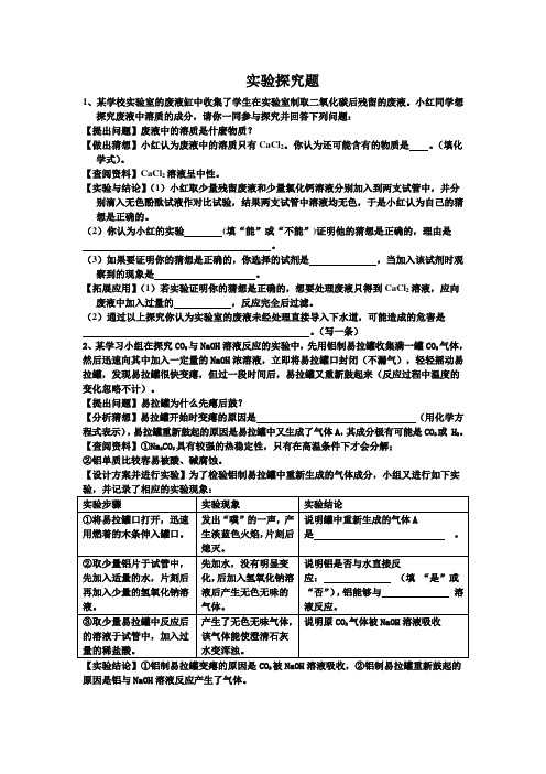 化学中考实验探究题专题训练(附有答案)