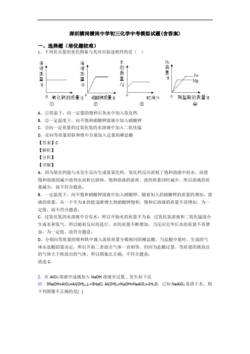 深圳横岗横岗中学初三化学中考模拟试题(含答案)