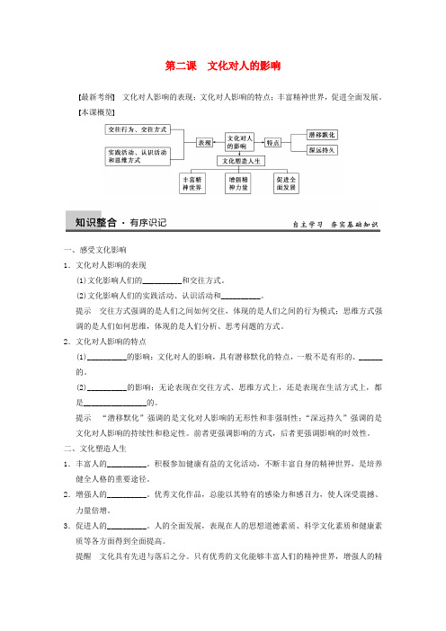 高三政治一轮复习 第二课 文化对人的影响强化学案 新人教必修3