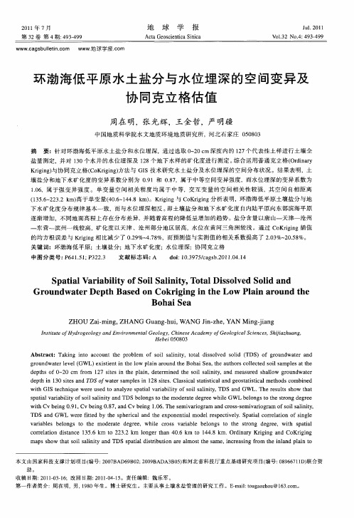 环渤海低平原水土盐分与水位埋深的空间变异及协同克立格估值