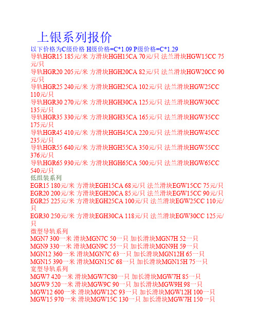 上银导轨系列报价