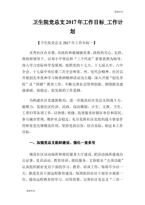 卫生院党总支2017年工作目标工作计划.doc