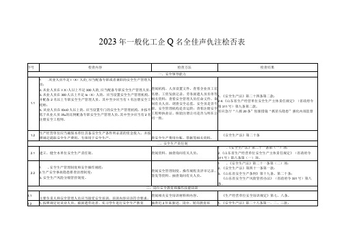 2023年一般化工企业安全生产检查表