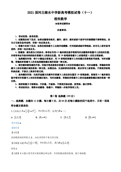 2021届河北衡水中学新高考模拟试卷(十一)数学(理)试题