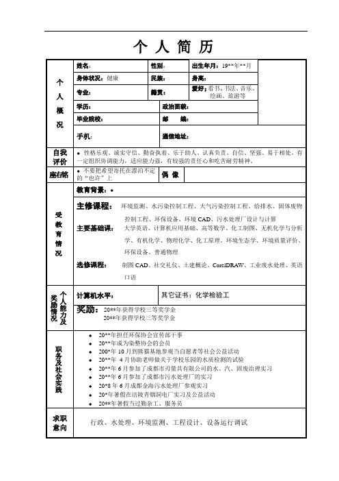 化学检验工个人简历
