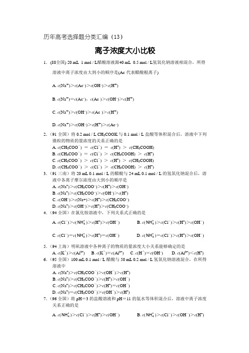 高考化学复习离子浓度大小比较(13)
