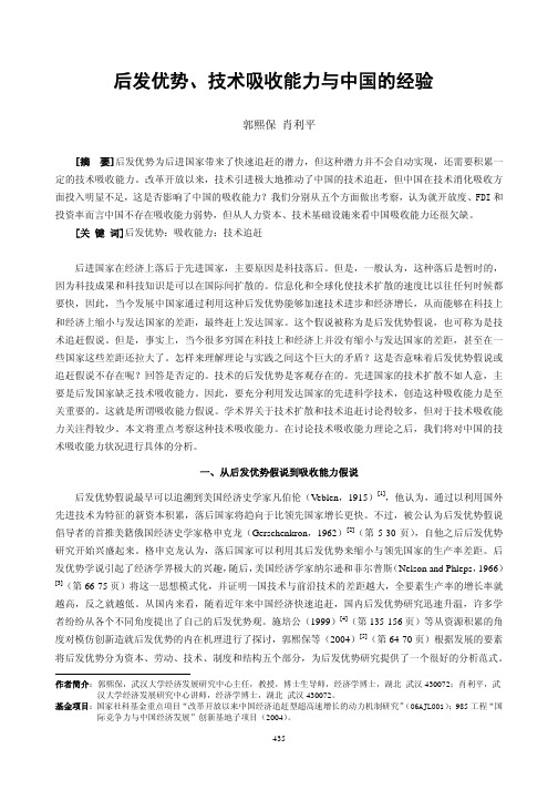 后发优势_技术吸收能力与中国的经验