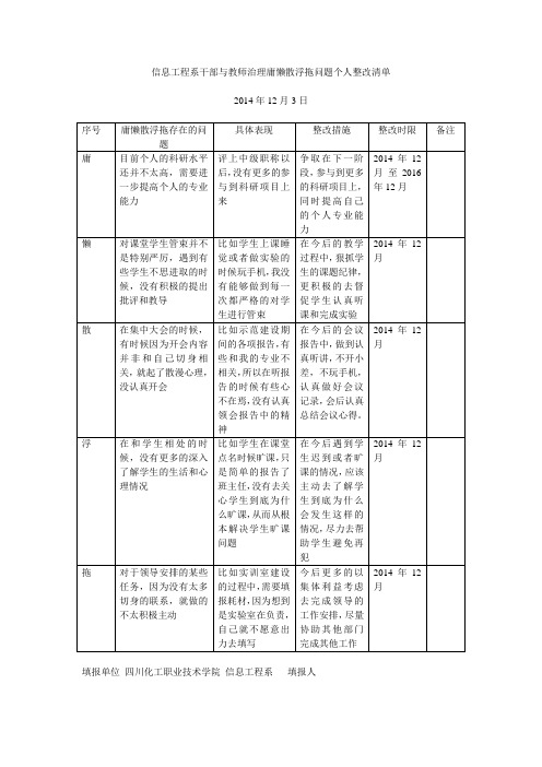 干部与教师治理庸懒散浮拖问题个人整改清单