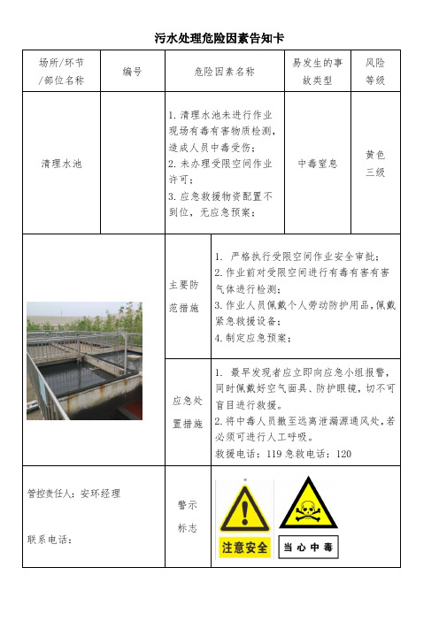 污水处理站清理水池危险因素告知卡