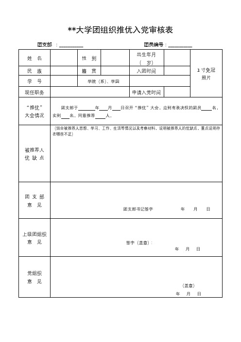 XX大学团组织推优入党审核表【模板】