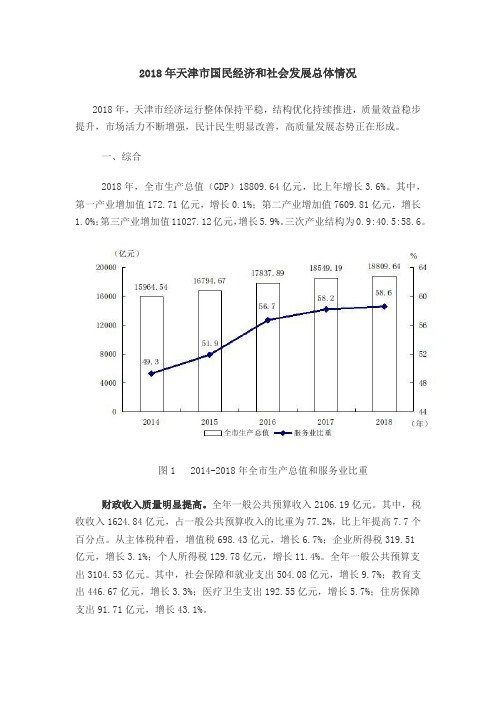 2018年天津市国民经济和社会发展总体情况