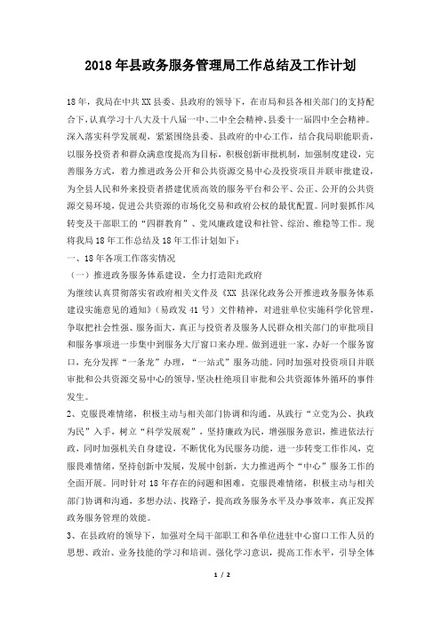 县政务服务管理局工作总结及工作计划
