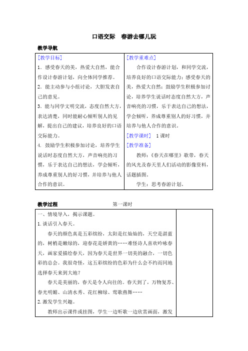统编版(教育部编写)新人教版三年级下册语文教案 反思-第一单元口语交际春游去哪儿玩人教统编版