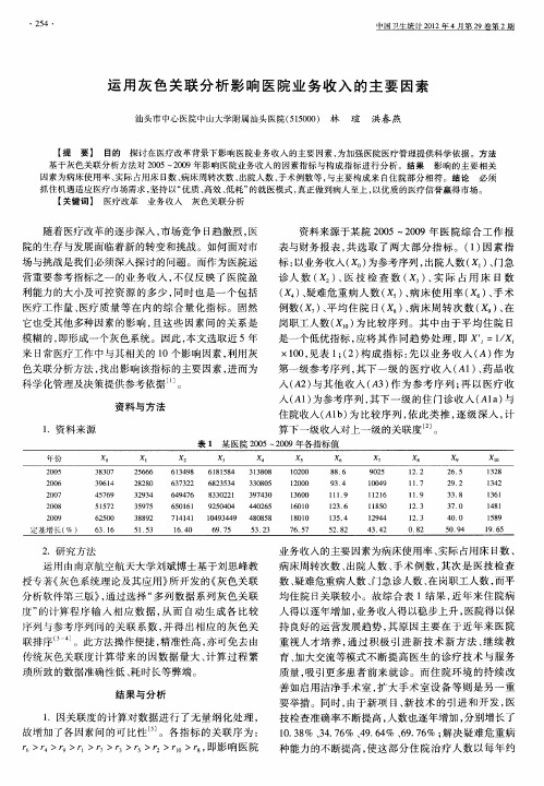 运用灰色关联分析影响医院业务收入的主要因素