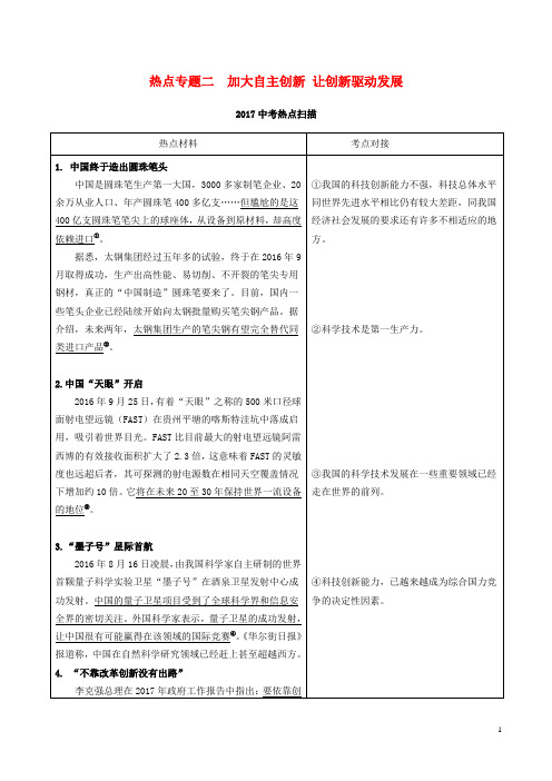 2017届中考政治时政热点专题二加大自主创新让创新驱动发展