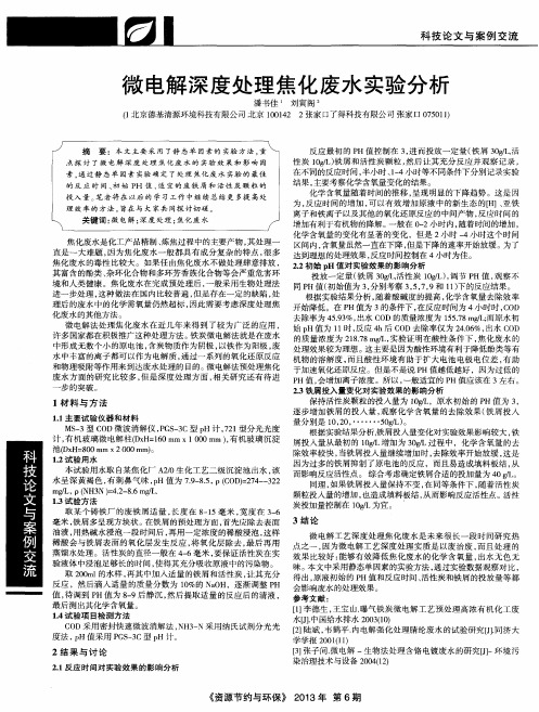 微电解深度处理焦化废水实验分析