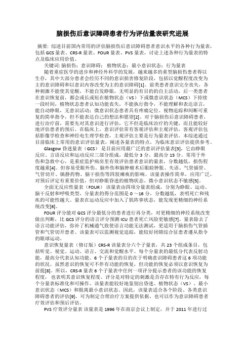 脑损伤后意识障碍患者行为评估量表研究进展