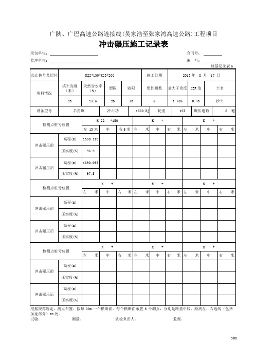 路基记录表5-冲击碾压施工记录表