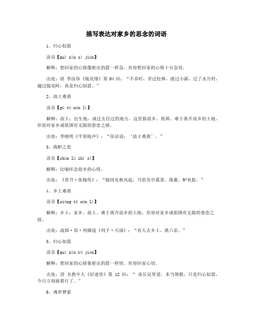 描写表达对家乡的思念的词语