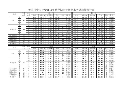 2010秋学期六年级期末成绩册