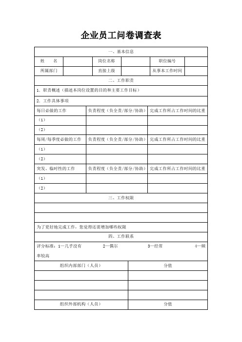 企业员工问卷调查表详细模板