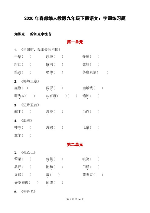 2020年春部编人教版九年级下册语文：字词练习题(含答案)