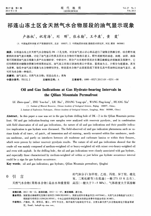 祁连山冻土区含天然气水合物层段的油气显示现象